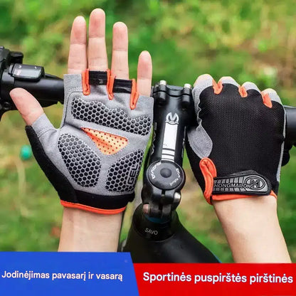 Kvėpuojančios sportinės dviračių pirštinės su GEL paminkštinimu