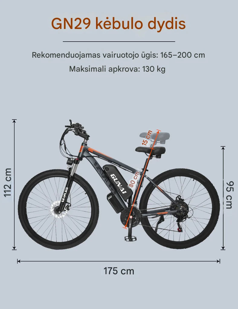 GUNAI GN29 750W ilgalaikis nuotolis elektrinis kalnų dviratis
