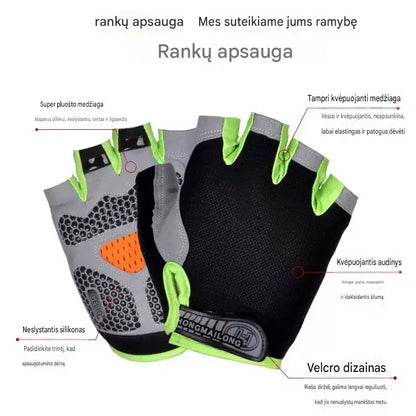 Kvėpuojančios sportinės dviračių pirštinės su GEL paminkštinimu