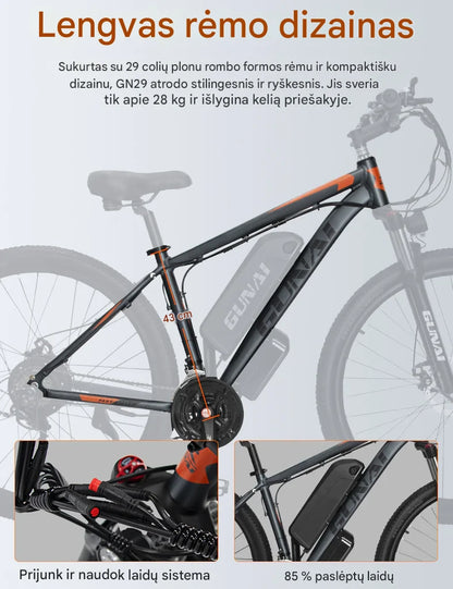 GUNAI GN29 750W ilgalaikis nuotolis elektrinis kalnų dviratis