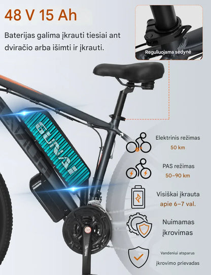 GUNAI GN29 750W ilgalaikis nuotolis elektrinis kalnų dviratis