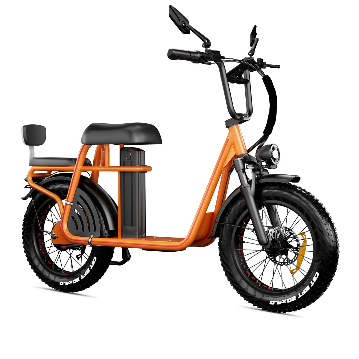 Drvetion ET20 oranžinis elektrinis dviratis priekinis kampas